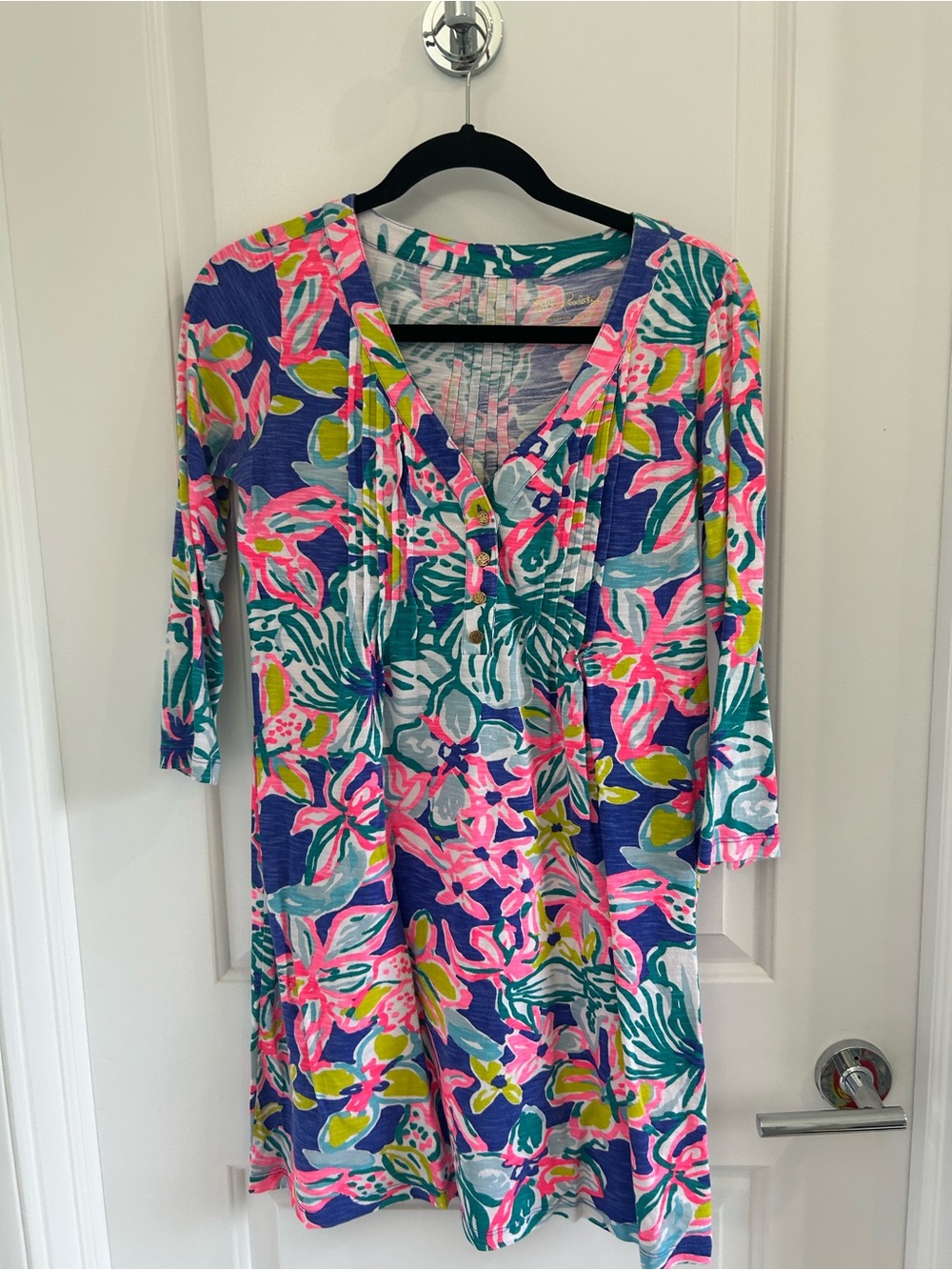 Lilly Pulitzer Pink, Blue & Green Floral V-Neck Long Sleeve Dress